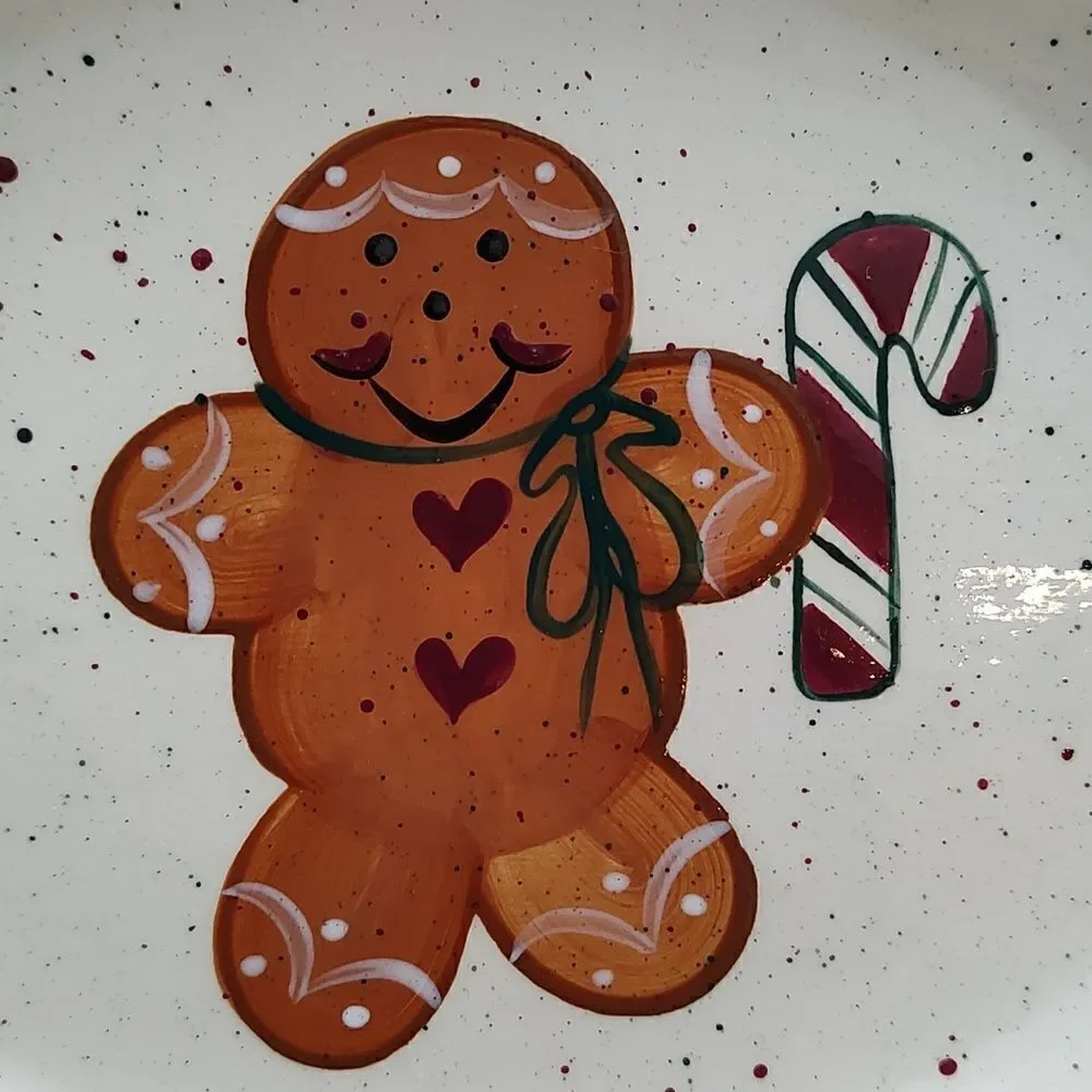 Vintage Santa's Cookies Plate Gingerbread Man Oval Scalloped Dish 1990's